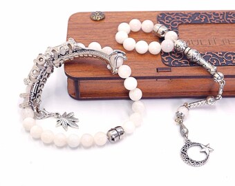 Moonstone Tasbih Prayer Beads: Convertible finger whell rosary Transforms into two different bracelets