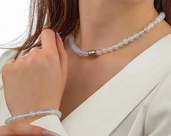 Opal natural stone necklace: turns into a bracelet