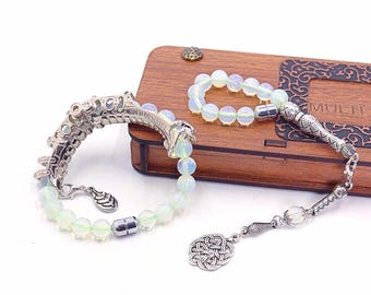 Opal Tasbih Prayer Beads: Convertible finger whell rosary Transforms into two different bracelets