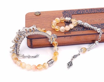 Citrine Tasbih Prayer Beads: Convertible finger whell rosary Transforms into two different bracelets