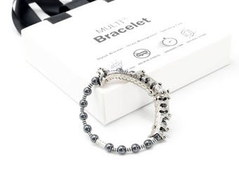 Hematite Gemstone Bracelet: Convertible finger whell rosary Transforms into two different bracelets