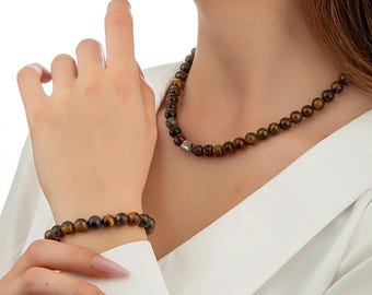 Tiger's Eye natural stone necklace: turns into a bracelet