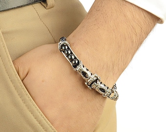 Multi Flex Pro Bracelet, 925 Sterling Silver Hematite Gemstone Beads, Men Motivation Bracelet, Personalized Gift for Men, Customized Jewelry