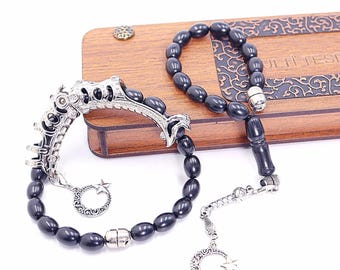 Oltu Stone Tasbih Prayer Beads: transforms into two different bracelets and finger wheels.