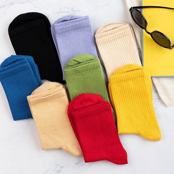 thumbnail image 2 of Solid Hot Pink Crew Socks For Women - Plain, Cozy, Fashion Novelty Socks, One Size 2 of 4