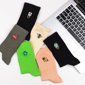 Embroidered socks, Bee socks, Daisy socks, Joker socks, No Bad Vibes socks, Embroidery socks, Sneaker socks, Crazy socks, Daily crew socks