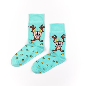 Cartoon Socks, Tasmanian Devil socks, Funky socks, Colorful socks, Crazy socks, Cartoon lover gift, Christmas gift, Vintage socks, Fun socks