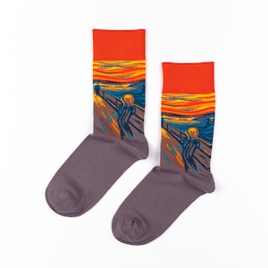 Kunstsokken, Van Gogh-sokken, kunstenaarssokken, The scream cadeau, The scream sokken, cadeau kunstliefhebber, Vincent van Gogh cadeau, katoenen sokken van hoge kwaliteit