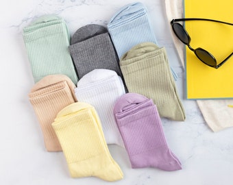 Women's Crew Socks, Pastel Color Plain Socks, School socks, Solid Color Socks, Men's Sports Socks, Cotton Socks, Athletic Socks Pack