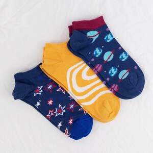 Ankle socks, Space socks, Star socks, Planets socks, Universe socks, Low cut socks, Gift for space lover, Solar system gift, Funny socks set