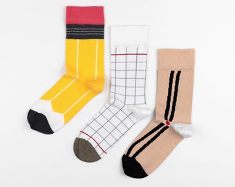 Chaussettes d'école, Retour à l'école, Chaussettes crayon, Chaussettes pour cahier, Cadeau pour diplômé, Chaussettes de remise des diplômes, Chaussettes colorées, Chaussettes amusantes, Chaussettes unisexes