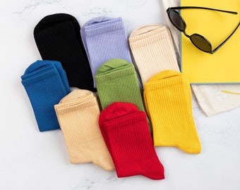 Solid color socks, School socks, Plain socks, Colorful socks, Tennis socks, Crew Socks, Cotton socks, Basic adult socks, Ribbed socks