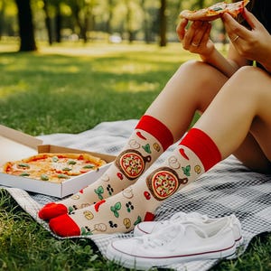 Pizzasokken, foodsokken, cadeau voor pizzaliefhebber, pizzacadeau, Margherita-sokken, foodiecadeaus, sokken pizzaliefhebber, fastfoodsokken, schoolsokken