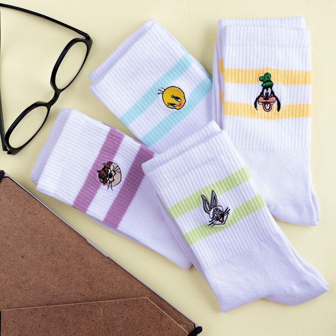 Cartoon Embroidered Socks 90s Funny Retro Socks Long Socks Etsy