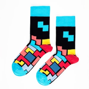 Tetris socks, Game socks, Tetris lover gift, Colorful socks, Funny socks, Gamer socks, Art socks, Retro gaming socks, Retro gift