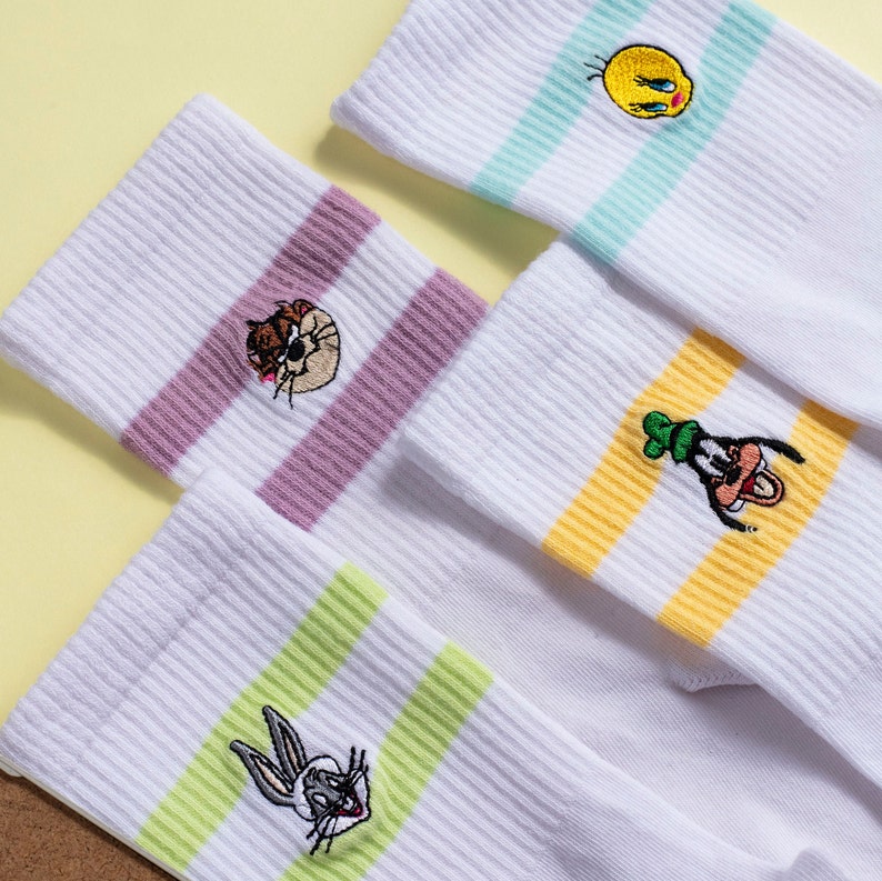 Cartoon Embroidered Socks 90s Funny Retro Socks Long Socks Etsy