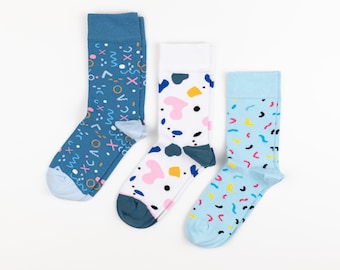 Party socks, Confetti socks, Blue crew socks, Funny socks, Colorful socks, Unisex crew socks, Cute socks, Comfy socks, Mother's day gift