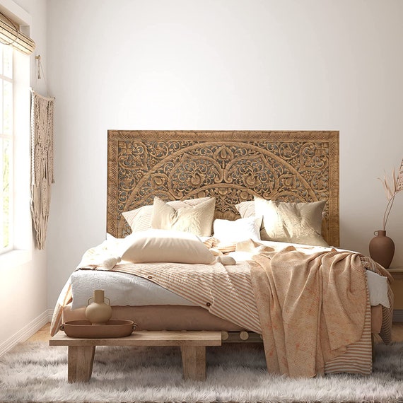 Luxury Hand Carved Teak King Size Bed Headboard Etsy