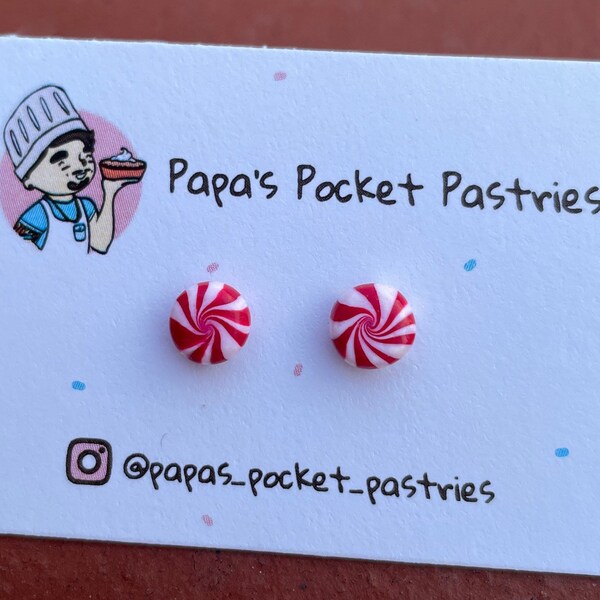 Mini Peppermint Christmas Stud Earrings, Polymer Clay Food Miniatures Charm