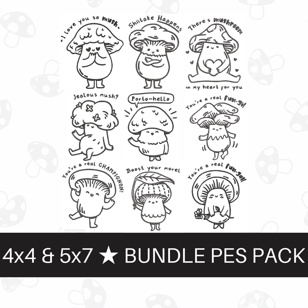 Mushroom Phrases BUNDLE Embroidery Design File 4x4 & 5x7 PES, Trendy