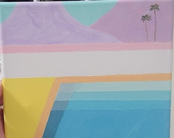 Palm Springs Pool painting 8x11 acrylic southern california hard edge style  painting