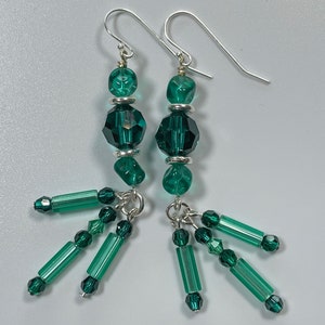 Dangle Earrings; Emerald-Green Austrian Crystal and Czech Glass; Perfect for Christmas, St. Patrick&#39;s Day, Anytime You Want Green