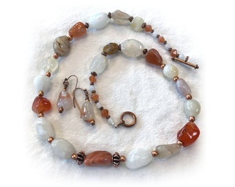 Gemstone Necklace Set; "Autumn Breeze;" Multi-gemstones with Bali-Style Accents; Perfect for Many Occasions, Everyday Wear, Gifts