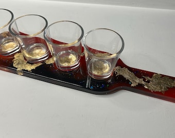 Handmade Resin Whiskey Flight Tray set with Shotglasses (multiple color options available)