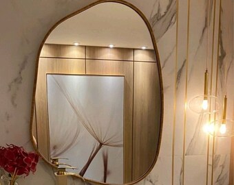Brass Irregular Mirror - Asymmetrical Mirror Wall Mirror Bathroom Mirror Aesthetic Home Decor Aesthetic Luxurious Wall Decor