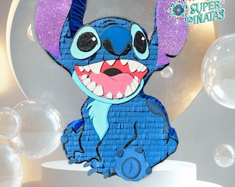 Stitch Piñata with Decorated Wooden Stick