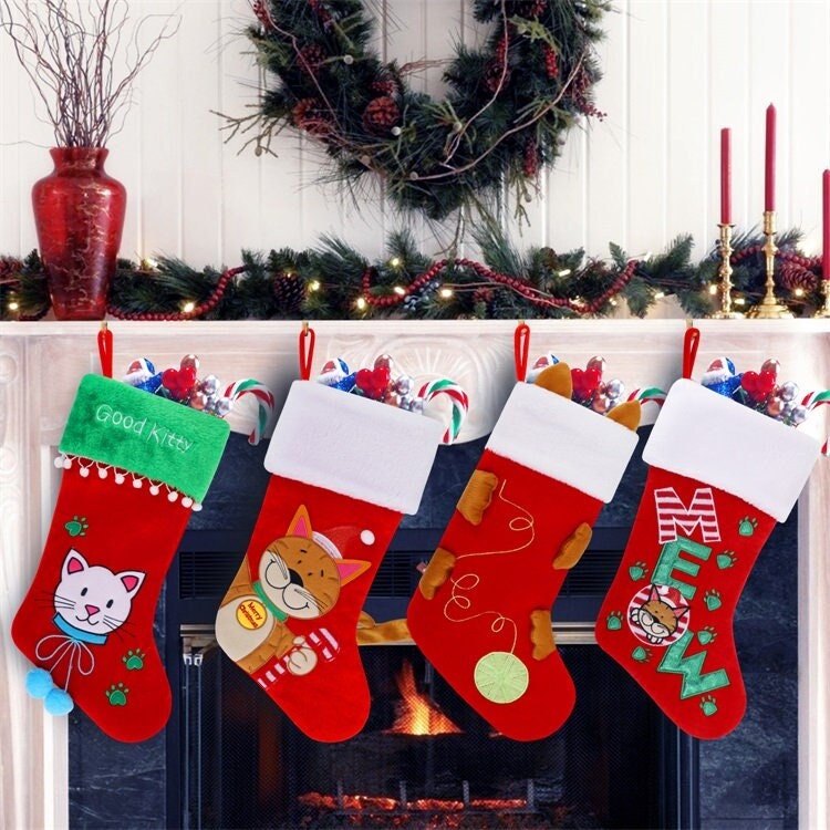 34 Adorable Christmas Stocking Ideas to Hang with Pride: Festive Flair for Your Fireplace 2 Cat Christmas Stocking for your beloved pet