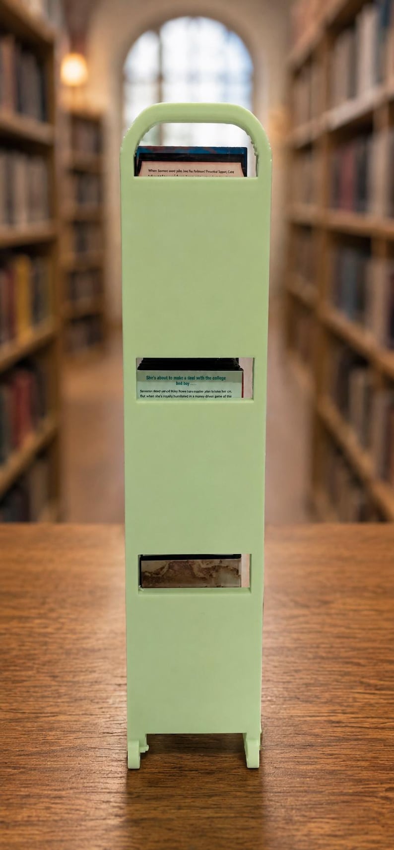 3D Printed Miniature Library Book Cart, Tiny Bookshelf Decor, Book Lover Accessory image 3