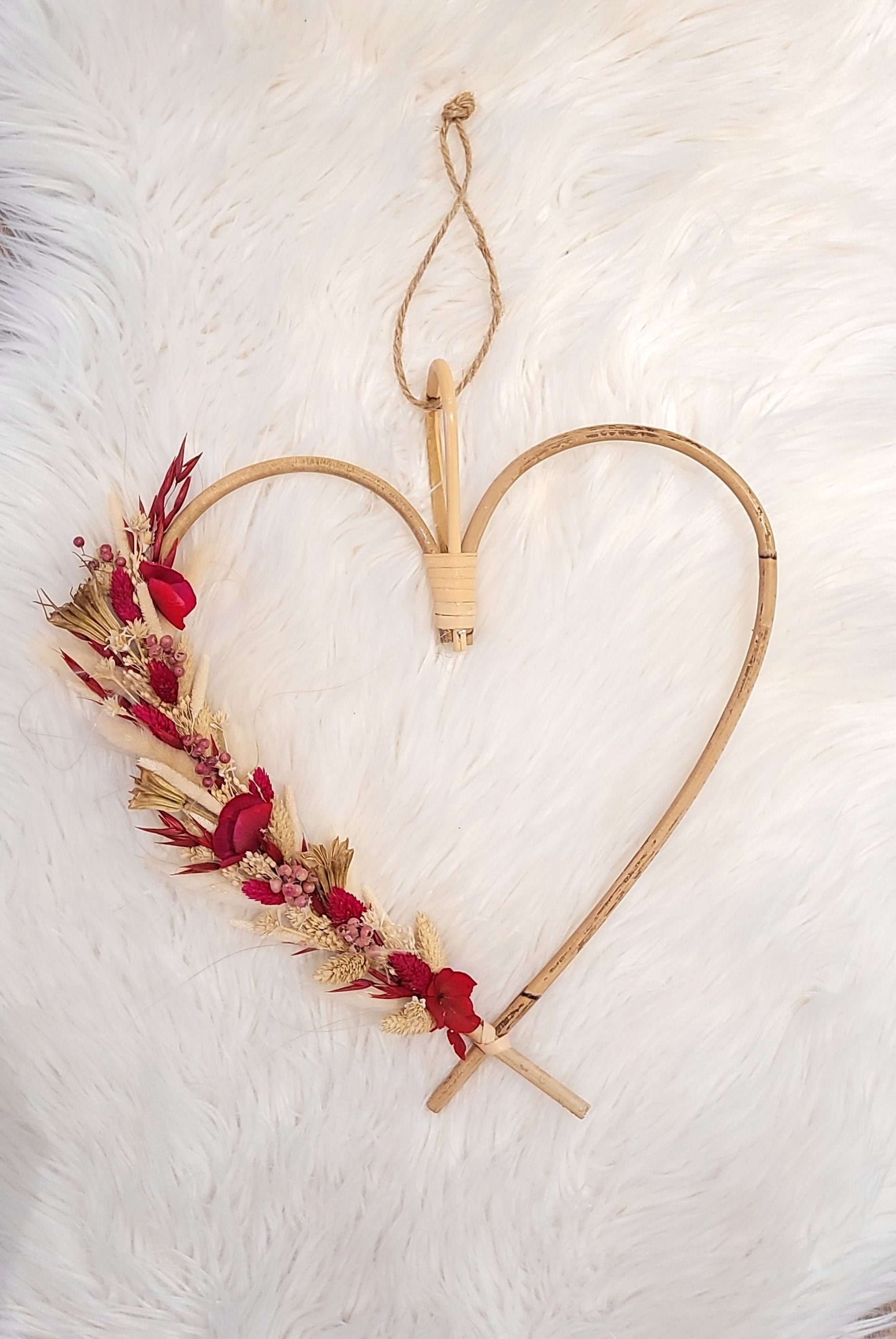 Coeur en Bois Fleurs Séchées Décoration Murale
