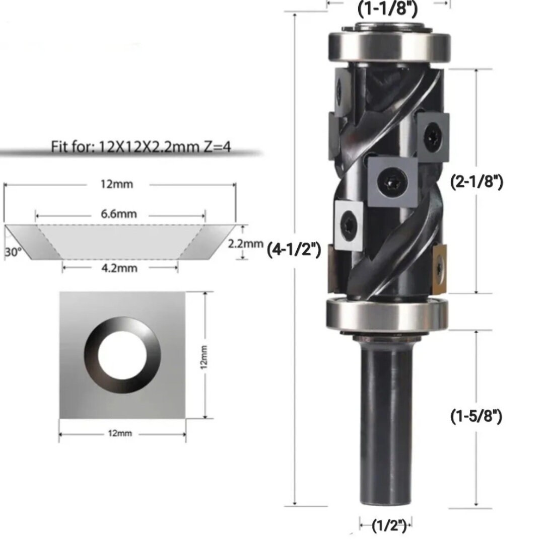 Flush Trim Router Bit With Carbide Inserts - 1/2