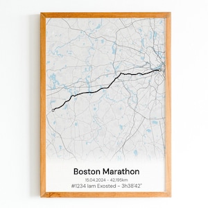 Affiche Souvenir du Marathon de Boston | Poster Personnalisé | Course à Pied | Parcours Marathon | Cadeau pour sportif