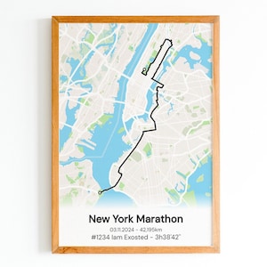 Affiche Souvenir du Marathon de New York | Poster Personnalisé | Course à Pied | Parcours Marathon | Cadeau pour sportif