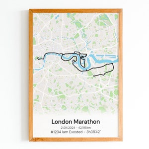 Affiche Souvenir du Marathon de Londres | Poster Personnalisé | Course à Pied | Parcours Marathon | Cadeau pour sportif