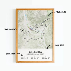 Gepersonaliseerde triatlonposter | Triatlonprint, Ironman cadeau, triatlonloper | Elke Strava-route