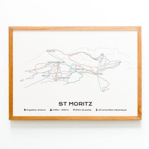 Affiche / Poster du plan des pistes de la station de Saint Moritz | Station de Ski Carte