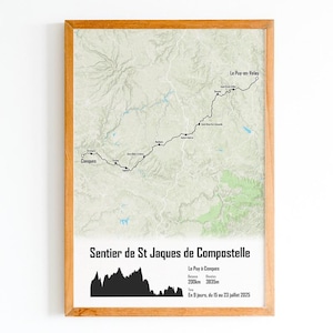 Souvenir poster of the Way of St. James - Le Puy - Conques - Customizable - Hiking poster