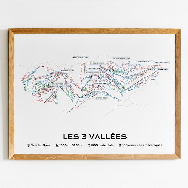 Affiche du plan des pistes de la station de ski des trois vallées