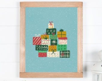Christmas Gifts Digital Art Print, Christmas Downloadable Wall Art, Holiday Printable Home Decor, Seasonal Gallery Wall