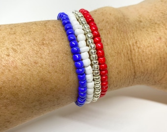 Red White and Blue Seed Bead Bracelets, 4th of July Beaded Bracelet, Patriotic Stack Bracelets, July 4th Little Girl Jewelry, Kids Bracelet