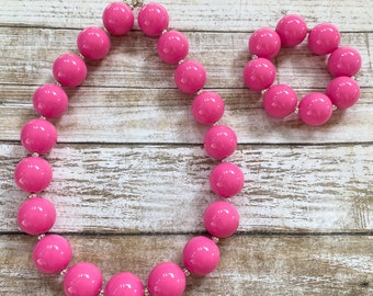 Pink Bubblegum Necklace, Girl Toddler Pink Chunky Necklace, Baby Girl Bubblegum Bracelet, Pink Chunky Baby Necklace, Baby Girl Gifts