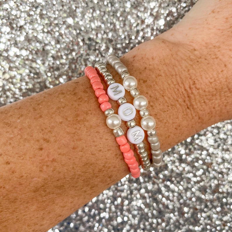 Mom Letter Bead Bracelet, Mom Stack Bracelets, Mom Gift, Name Bracelet ...