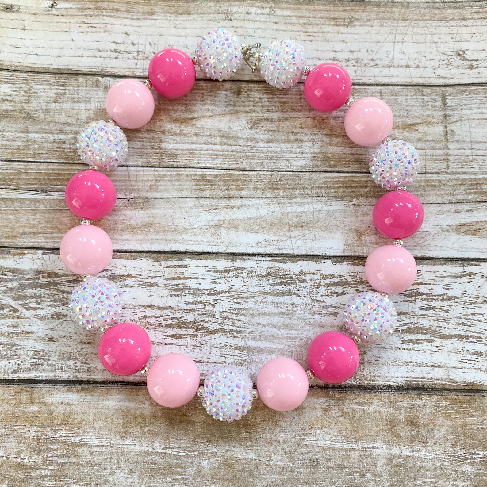 Babyhug Metal Necklace For Kids With Pearls & Floral Charms - Pink & White
