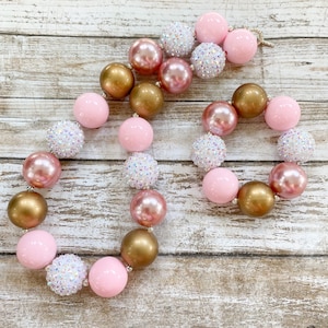 Pink Bubblegum Necklace, Pink and Gold Toddler Necklace, 1st Birthday Chunky Necklace, Baby Girl Bracelet, Little Girl Pink Jewelry