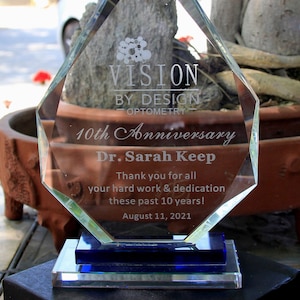 Personalized Crystal Glass Award, Retirement gift, Recognition gift, Appreciation gift, End of the year gift, gift for manager or employee