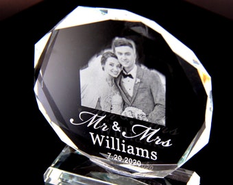 Personalized Laser Etched Print crystal glass, custom engraved picture, personalized holiday gift, engraved crystal photo, wedding gift