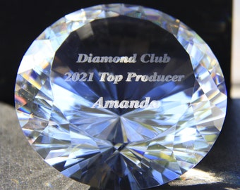 Personalized Laser Engraved Crystal Diamond Glass paperweight, Messaged engraved crystal, Retirement/ Recognition/ Appreciation gift